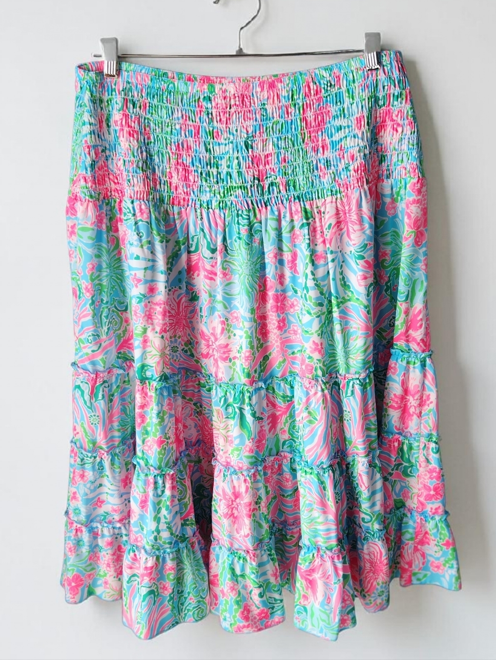 Lilly Pulitzer Deavan Midi Tiered Smocked Skirt Womens XL Leaf It Wild Colorful - Picture 6 of 11
